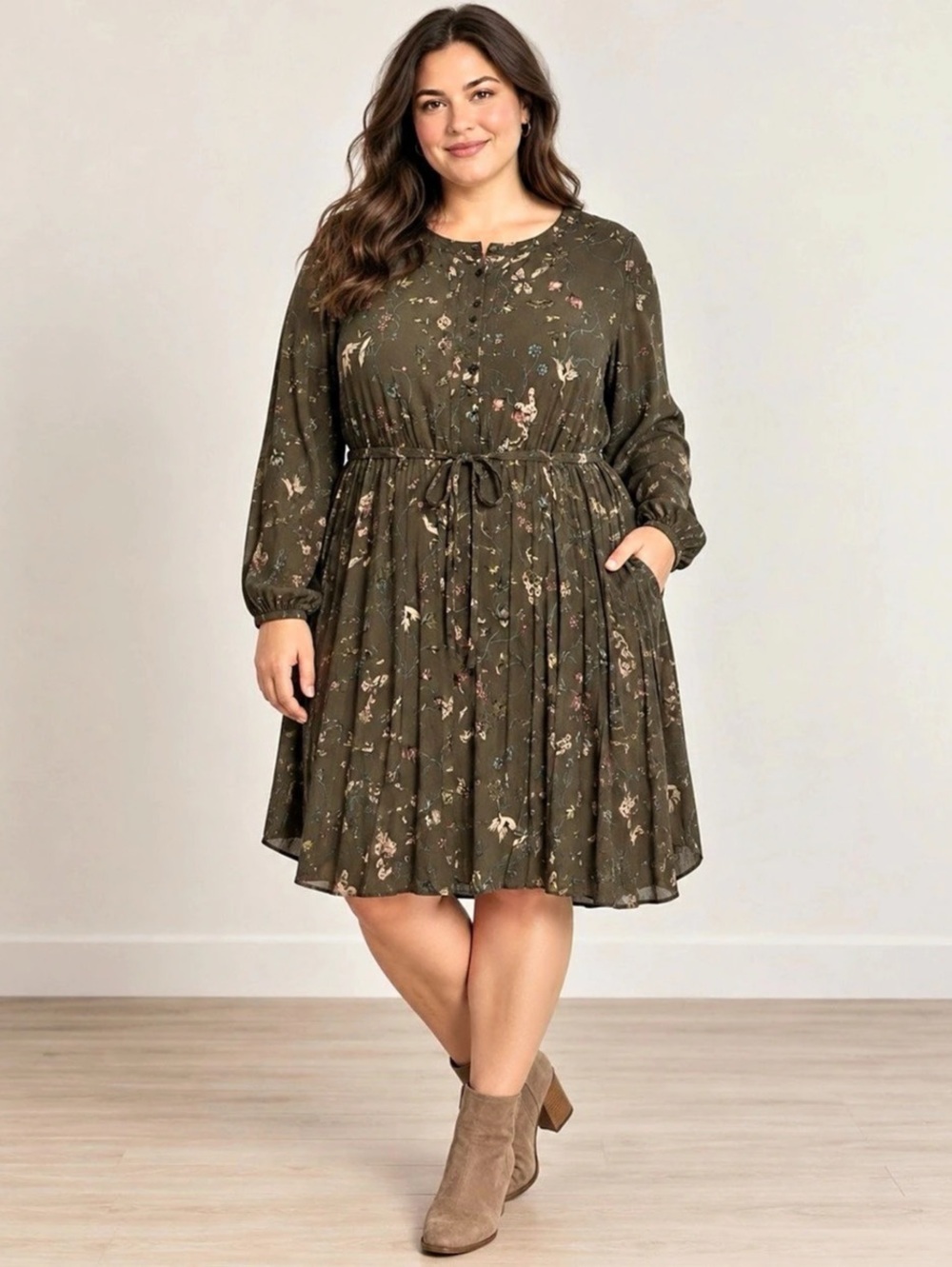 Reitmans Olive Green Floral Mini Dress Size 3X NWOT